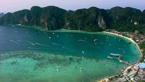 A drone overflight of Phi Phi Bay. Stock Footage 232689973