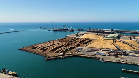 Drone overfly of busy export port in south-east Australia - 4K 30P. Stock Footage 88002800