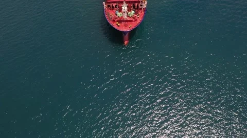Drone overhead flying over the length of a cargo ship, Cebu, Philippines Stock-Footage 181389514