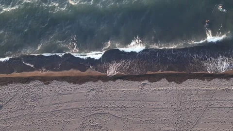 Drone Overhead Lakshore Waves Breaking on Sandy Beach, Villarrica, Chile Stock-Footage 337000562
