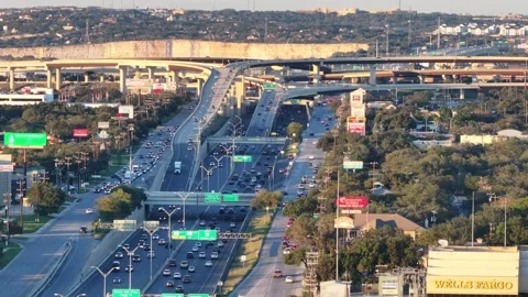 Drone overhead view of highway 281 interchange San Antonio, Tx Stock Footage 255736381