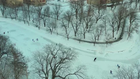 Drone overlooking lake inside parc lafontaine in montreal quebec canada n Video stock 329282558