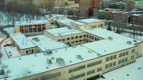 Drone overlooking main building inside parc lafointaine in the middle of the Video stock 329282978