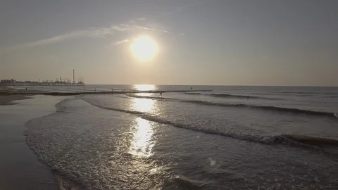 Drone Overtop a Beach at Sunset HD Video Stock Footage 91791332