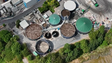 Drone overview of large scale processing of material from meat plant Kilkenny Stock Footage 345010227