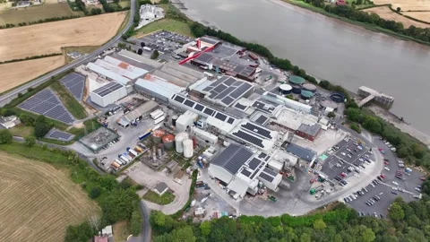 Drone overview.Advanced meat processing facility in Grannagh, County Kilkenny Stock Footage 345010241
