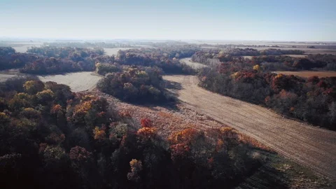 Drone Pan Up Fall Field Video stock 92421464