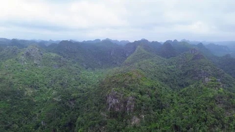 Drone pan left over Cat Ba Island's mountain range, Vietnam Stock Footage 313610082