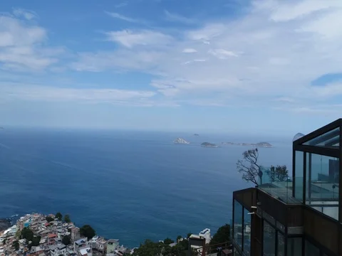 DRONE PAN LEFT RIO LANDSCAPE WATERFRONT OVERVIEW 스톡 동영상 78244816