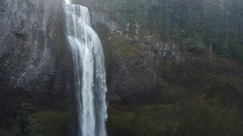 Drone Pan of Massive Oregon Waterfall Stock Footage 99015166