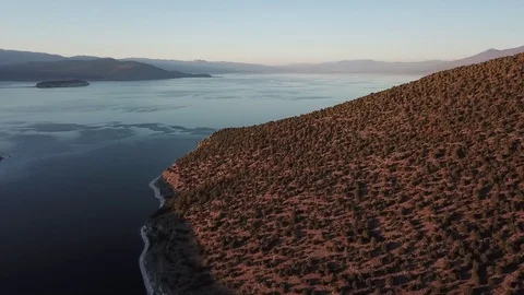 Drone Pan From mountains the Sun over Prespa Lake Stock-Footage 87549346