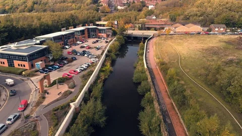 Drone pan over the River Don in Sheffield Stock Footage 97188511