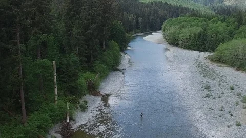 Drone Pan Right Man in River  Video stock 92175114