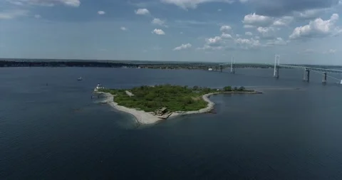 Drone Pan of Rose Island in Rhode Island Stock Footage 154594893