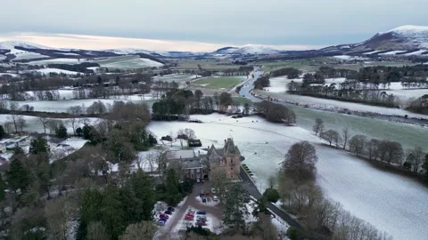 Drone pan round the Front of Cornhill Castle Biggar Scotland Video stock 229981116
