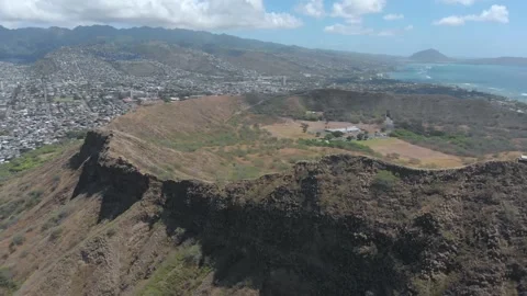 Drone Panning Across Diamond Head Crater In Honolulu, Hawaii Stock Footage 154172830