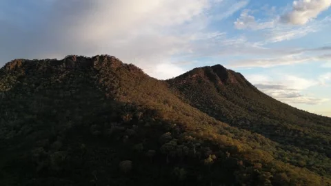 Drone panning to left of Cathedral Ranges at sunset Stock Footage 312098604