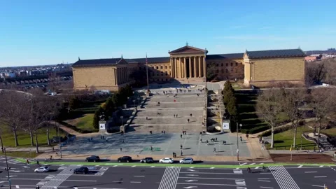 Drone Panning from Left to Right Front View of Philadelphia Museum of Art Video stock 146352905