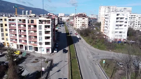Drone panning over Boulevard Andrey Lyapchev in Sofia, Bulgaria Stock Footage 255352614
