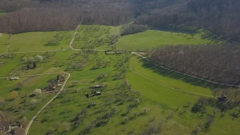 Drone panning over the empty thermal bath in Beuren on the Swabian Alps, Germany Stock Footage 127304041