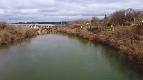 Drone Panning Over Schuylkill River Towards Highway Philadelphia Video stock 146707555