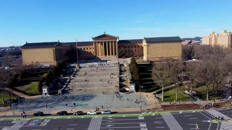Drone Panning from Right to Left Front View of Philadelphia Museum of Art Video stock 146352943