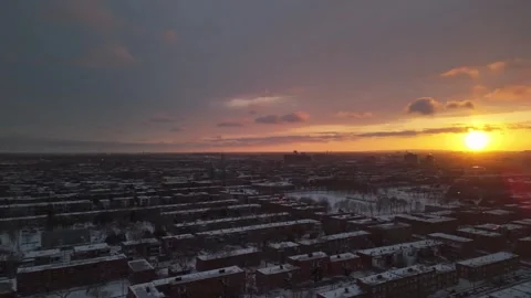 Drone Panning Right Slowly Panoramic View Of Montreal Skyline At Sunset Winter 動画素材 272839276