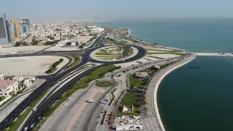 Drone Panorama of Al Khobar Corniche Roundabout Saudi Arabia Stockbeeldmateriaal 334812643