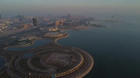 Drone Panorama of Al Khobar Waterfront and Arabian Gulf Stock Footage 335545725