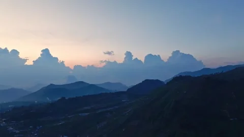 Drone Panorama of Cloud Inversion Over Volcanic Mountain Landscape Stock Footage 341778180