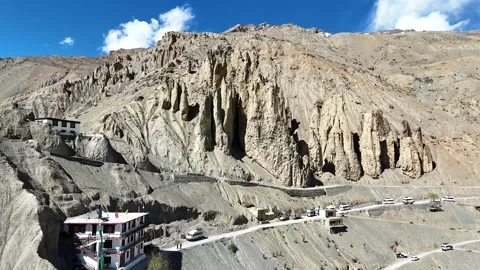 Drone Panorama of Dhankar Monastery and Surrounding Himalayan Landscape Stock Footage 329325651