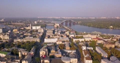 Drone Panorama of Historic Podil District in Kyiv, Ukraine 스톡 동영상 340542223