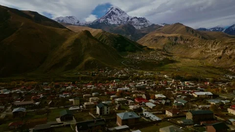 Drone panorama of Kazbegi Mountains Stock Footage 320254556
