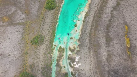Drone panorama of Los Rápidos Bacalar on a sunny day Stock Footage 342343785
