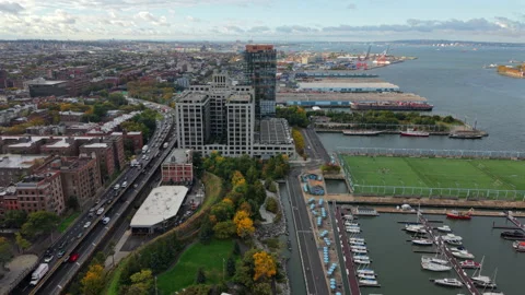 Drone panorama of Manhattan waterfront and residential districts New York Video stock 324729512