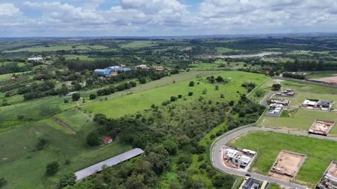 Drone Panorama of Road Network Across Green Rural Terrain Stock Footage 325810998