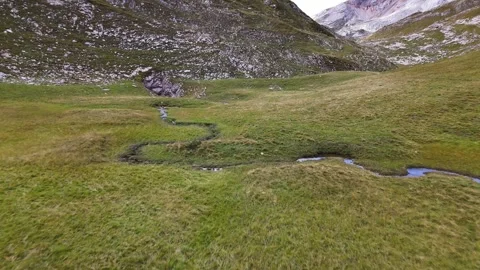 Drone panorama of Sennes basin with multiple alpine lakes surrounded by Dolomite Stock Footage 341871308