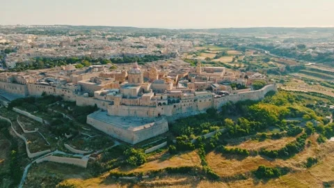 Drone panorama view of old capital of Malta - Mdina city Stock Footage 335689532