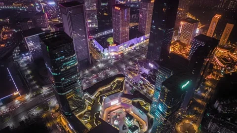 Drone Panoramic Night Hyperlapse of Vibrant Panyu CBD Traffic Trails, China. Stock Footage 335116076