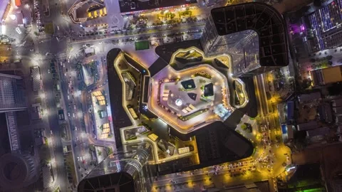 Drone Panoramic Night Hyperlapse of Vibrant Panyu CBD Traffic Trails, China. Stock Footage 335116102