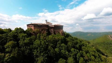 Drone panoramic video of Glozhene Monastery Saint George Bulgaria Stock Footage 320499649