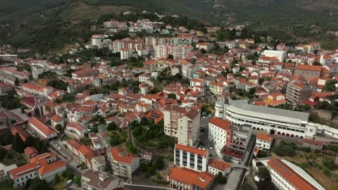 Drone Panoramic View of Covilha Town in Central Portugal Stock Footage 317346064