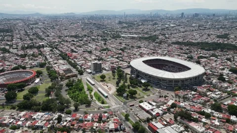 Drone panoramic view of Estadio Jalisco and Nuevo Progreso Bullring, Guadalajara 库存影片 326016397