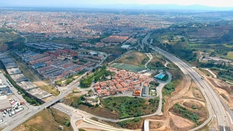 Drone panoramic view of a large road junction construction Stock-Footage 115073016