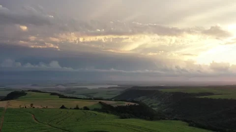 Drone panoramic view of São Paulo highlands, sunset Stock Footage 255686582
