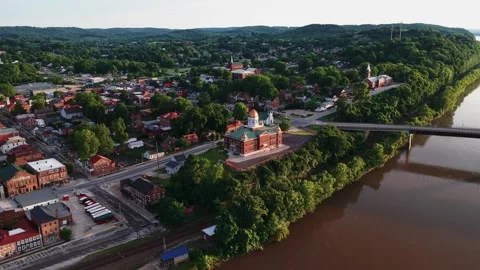 Drone parallax around the Gasconade County Courthouse and Christopher S. Bond Stock Footage 341835545