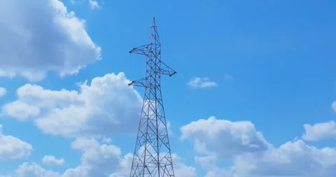 Drone parallax descent around electrical transmission tower in Minas Gerais Stock Footage 335196946