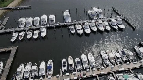 Drone parallax over boating dock with many boats Stock Footage 160072057