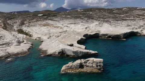 Drone Parallax View of Volcanic Cliffs at Sarakiniko Beach Milos, 4K Stock Footage 337175269