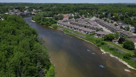 Drone (Paris) - Really great flight and swoop of white water rafters Stock Footage 314202148
